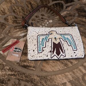 Justin Boots Speckled White Thunderbird Wristlet with Brown Handle